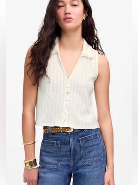 Madewell NWT Crochet-Knit V-Neck Sweater Vest Size Small in Vintage Ivory